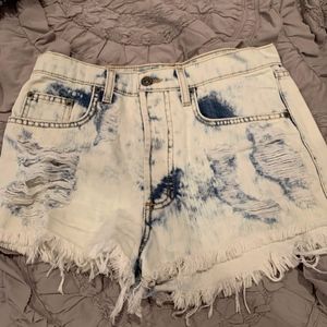 Acid-wash denim shorts